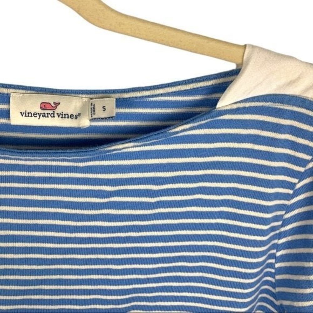 Vineyard Vines Striped Boatneck Oxford Trim Top | Blue & White | Women’s Small - Picture 3 of 9